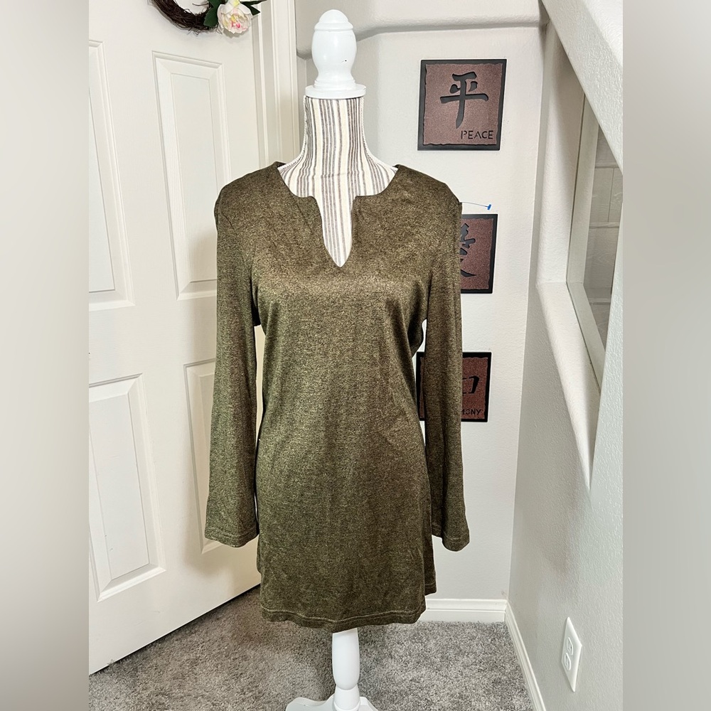 LAST PRICE Saint Tropez West Acrylic Green Longsleeve Slit Dress Size 12